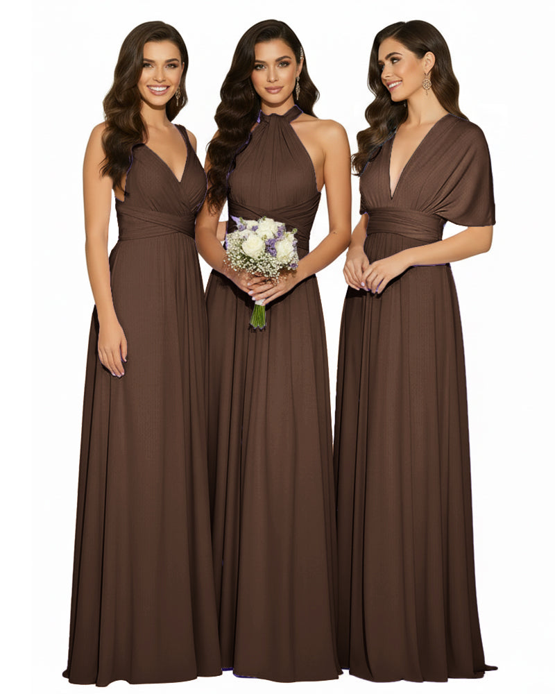 Multi-Way Wrap Convertible Maxi Infinity Dress with POckets Regular Plus size Wedding Bridal Party Bridemaids Gownbrown 