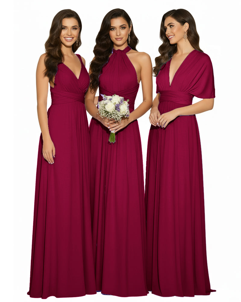Multi-Way Wrap Convertible Maxi Infinity Dress with POckets Regular Plus size Wedding Bridal Party Bridemaids Gownburgundy 