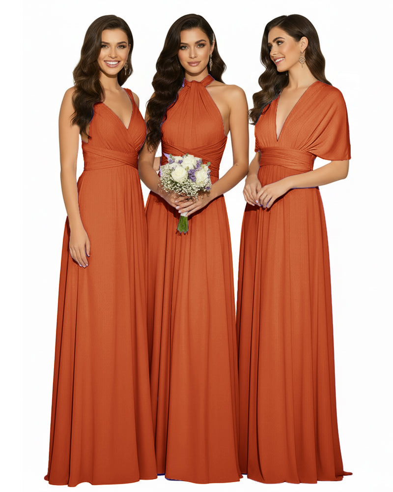 Multi-Way Wrap Convertible Maxi Infinity Dress with POckets Regular Plus size Wedding Bridal Party Bridemaids Gownburnt orange 