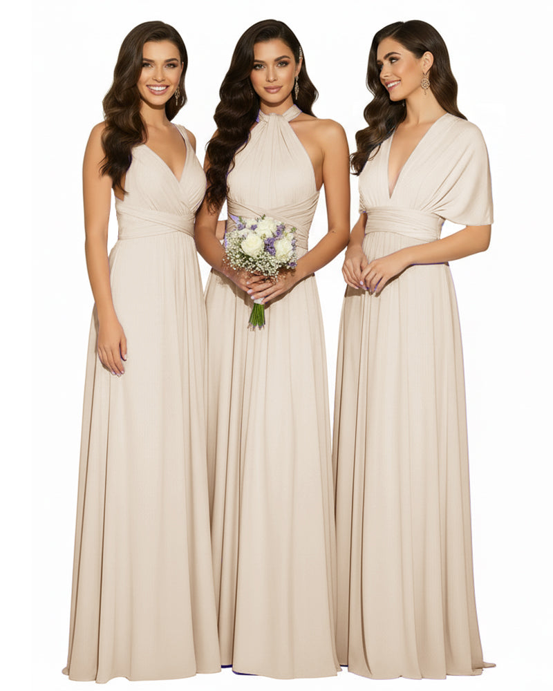 Multi-Way Wrap Convertible Maxi Infinity Dress with POckets Regular Plus size Wedding Bridal Party Bridemaids Gownchampagne 