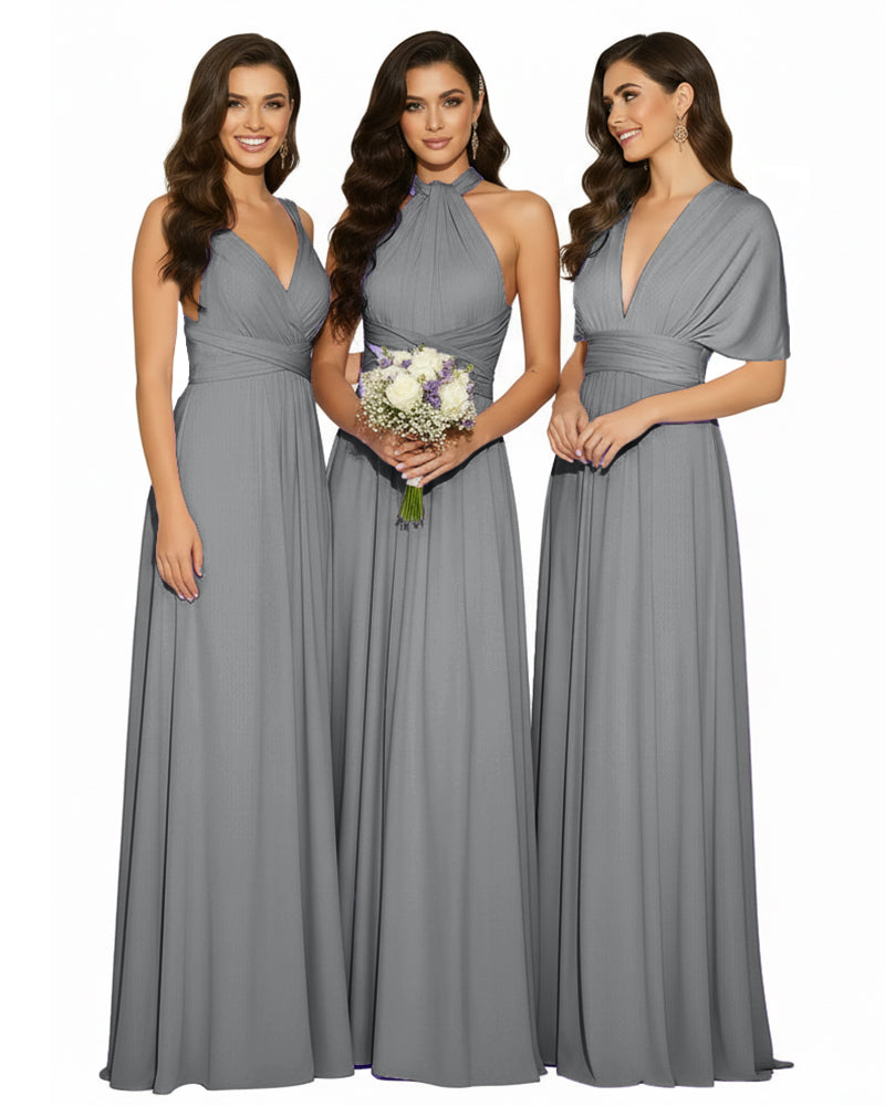 Multi-Way Wrap Convertible Maxi Infinity Dress with POckets Regular Plus size Wedding Bridal Party Bridemaids Gowncharcoal grey 