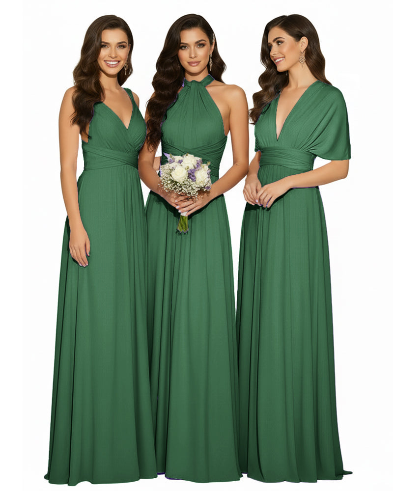 Multi-Way Wrap Convertible Maxi Infinity Dress with POckets Regular Plus size Wedding Bridal Party Bridemaids Gowndark green 