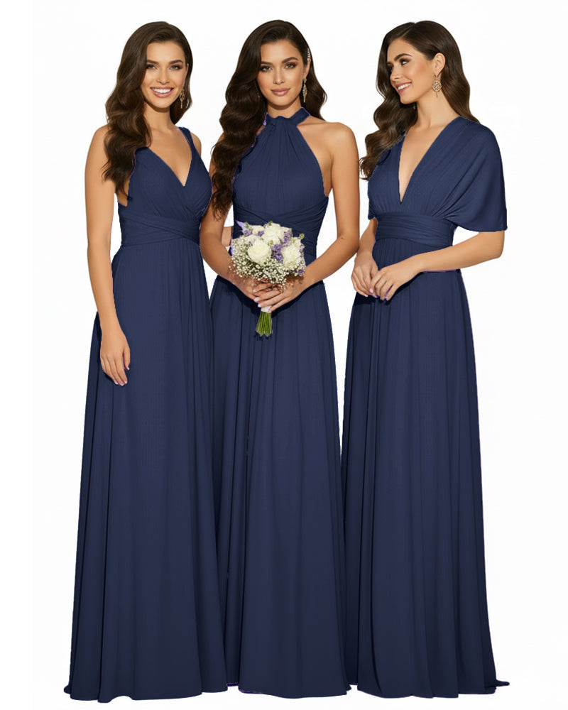 Multi-Way Wrap Convertible Maxi Infinity Dress with POckets Regular Plus size Wedding Bridal Party Bridemaids Gowndark navy 