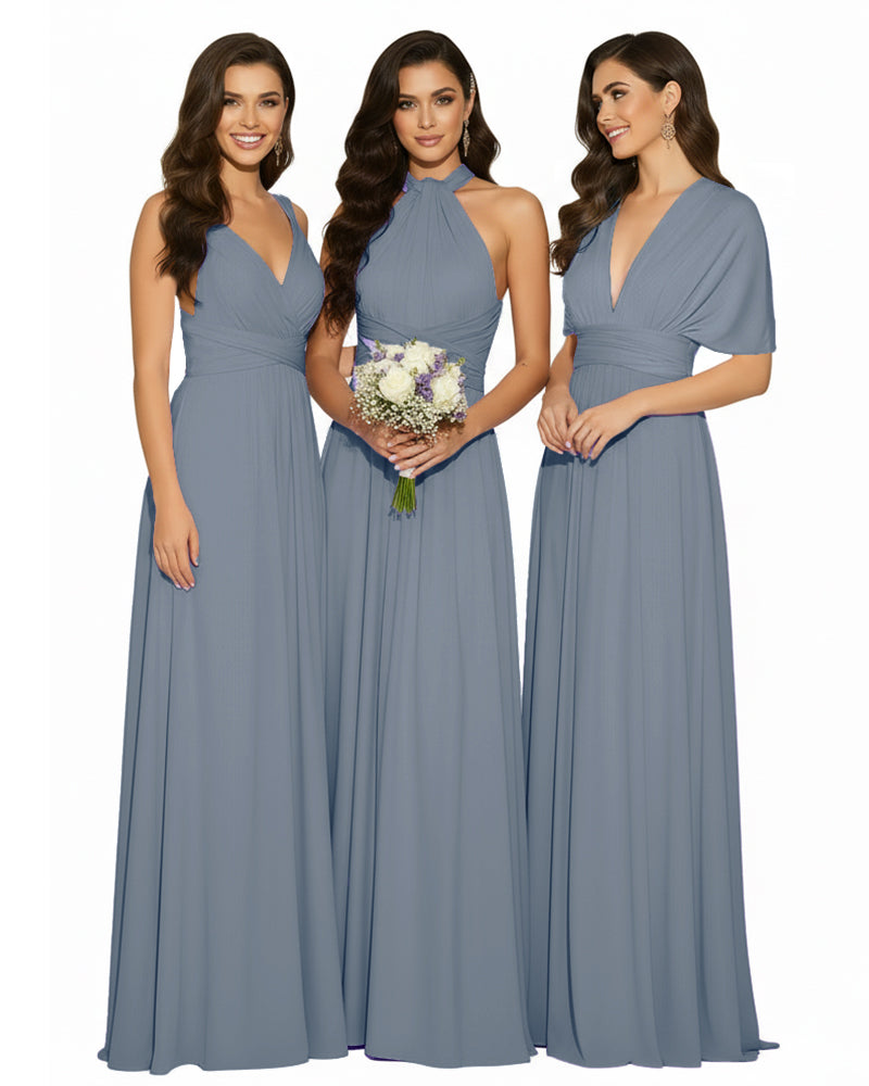 Multi-Way Wrap Convertible Maxi Infinity Dress with POckets Regular Plus size Wedding Bridal Party Bridemaids Gowndusty blue 