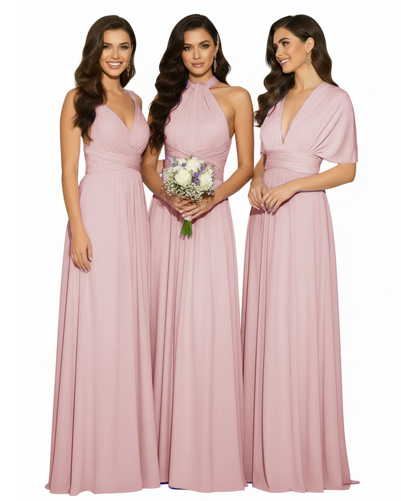 Multi-Way Wrap Convertible Maxi Infinity Dress with POckets Regular Plus size Wedding Bridal Party Bridemaids Gowndusty rose 