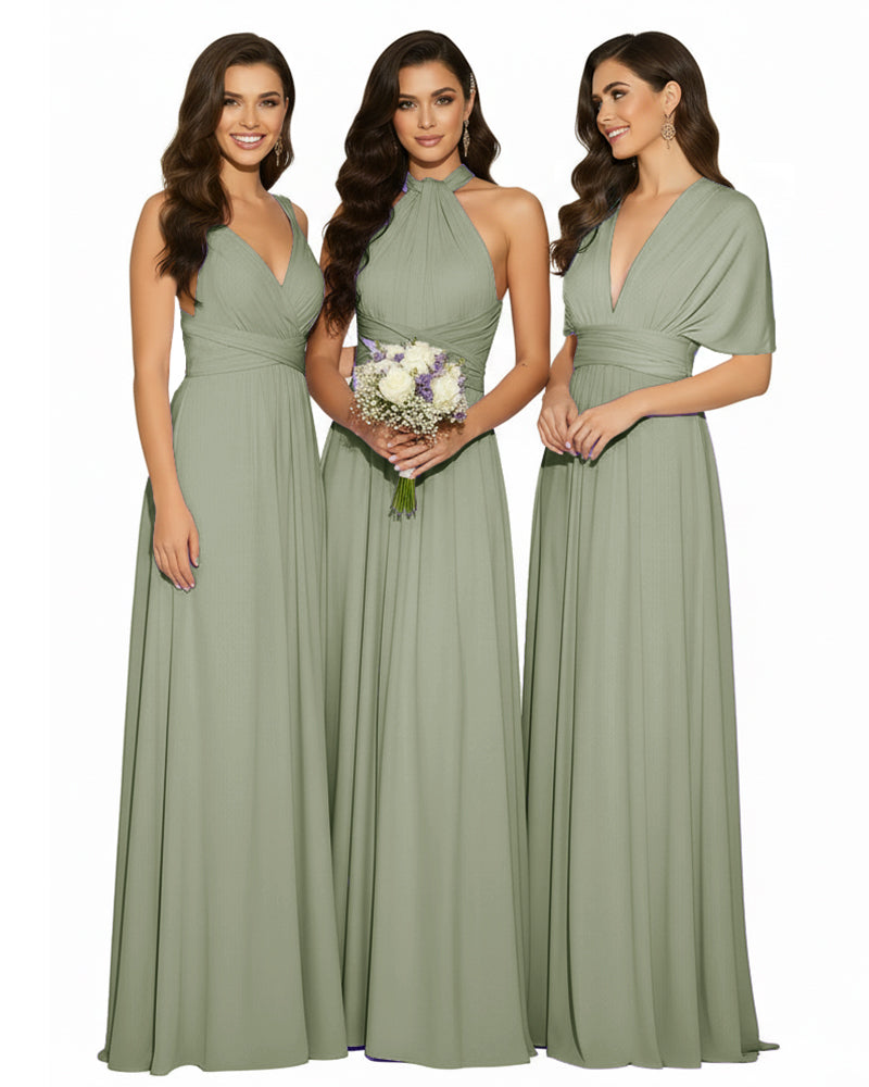 Multi-Way Wrap Convertible Maxi Infinity Dress with POckets Regular Plus size Wedding Bridal Party Bridemaids Gowndusty sage 