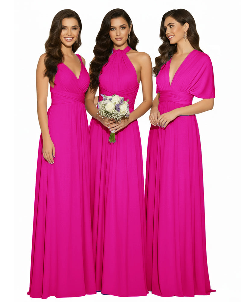 Multi-Way Wrap Convertible Maxi Infinity Dress with POckets Regular Plus size Wedding Bridal Party Bridemaids Gownfuchsia 