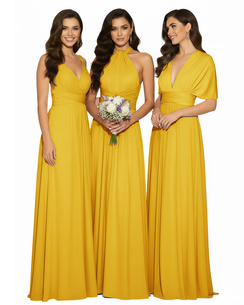 Multi-Way Wrap Convertible Maxi Infinity Dress with POckets Regular Plus size Wedding Bridal Party Bridemaids Gownmustard yellow 