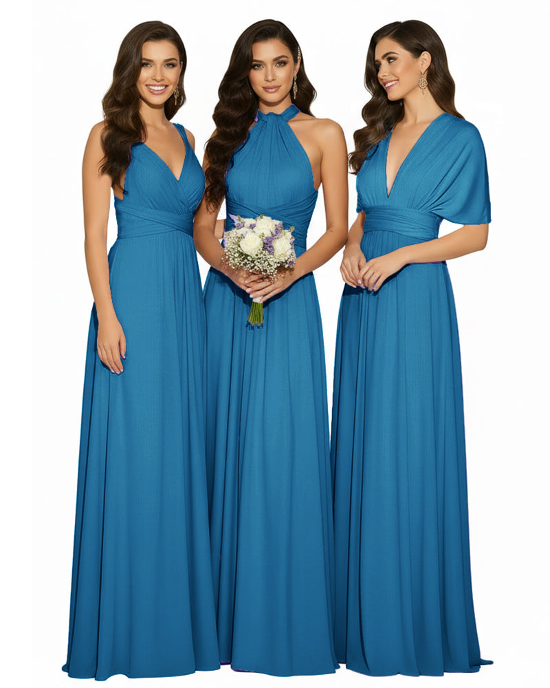 Multi-Way Wrap Convertible Maxi Infinity Dress with POckets Regular Plus size Wedding Bridal Party Bridemaids Gownpeacock blue 