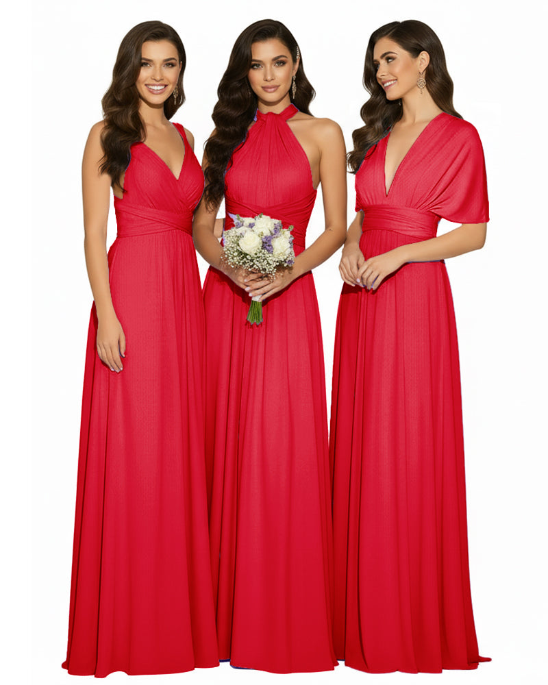 Multi-Way Wrap Convertible Maxi Infinity Dress with POckets Regular Plus size Wedding Bridal Party Bridemaids Gownred 