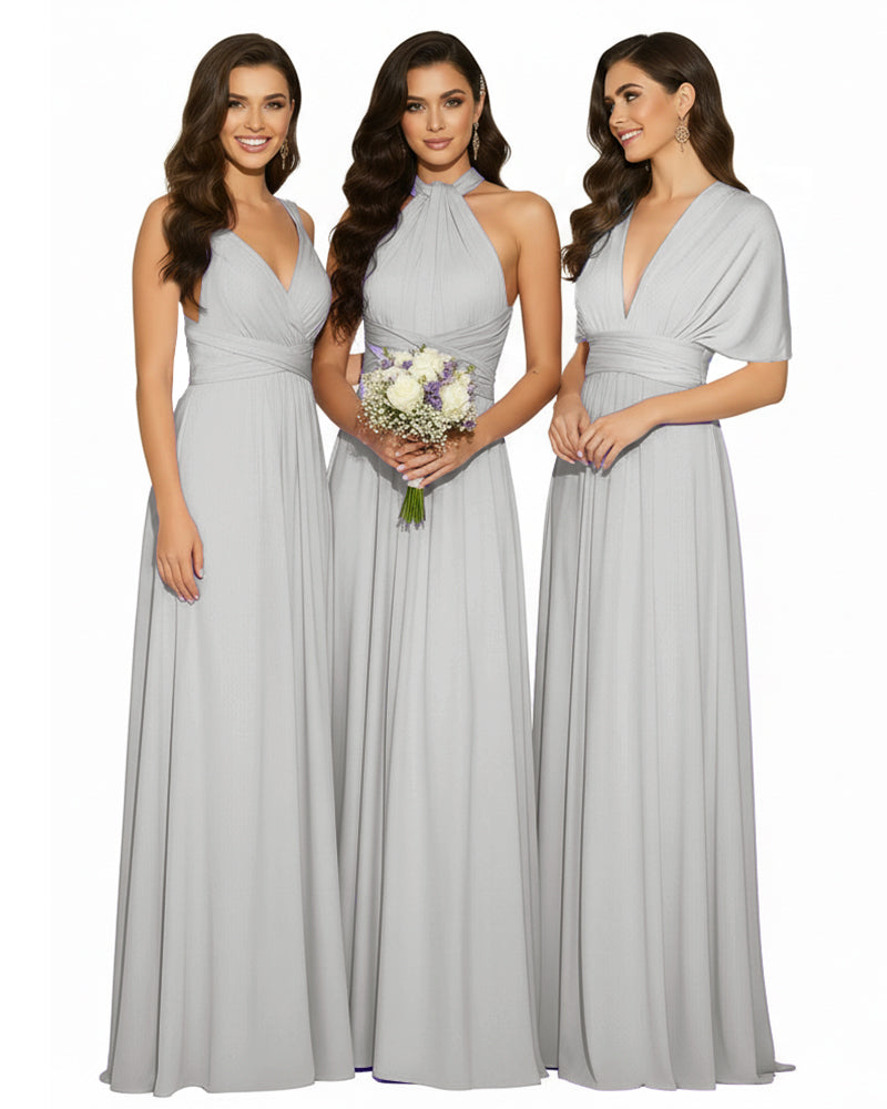 Multi-Way Wrap Convertible Maxi Infinity Dress with POckets Regular Plus size Wedding Bridal Party Bridemaids Gownsilver 