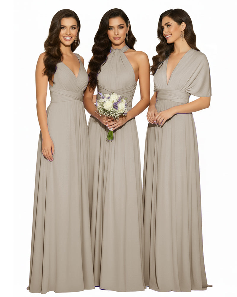 Multi-Way Wrap Convertible Maxi Infinity Dress with POckets Regular Plus size Wedding Bridal Party Bridemaids Gowntaupe 