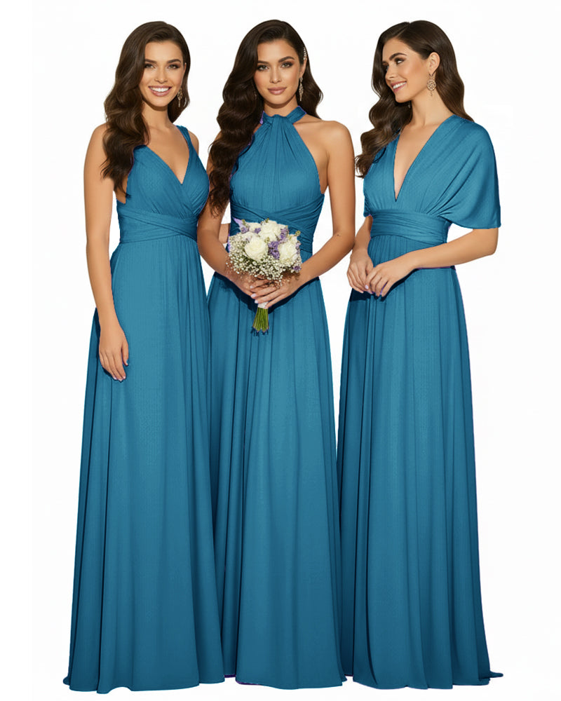 Multi-Way Wrap Convertible Maxi Infinity Dress with POckets Regular Plus size Wedding Bridal Party Bridemaids Gownteal blue 