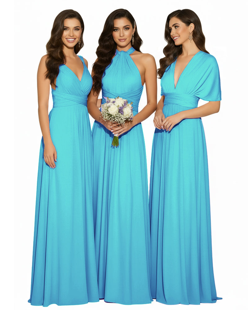 Multi-Way Wrap Convertible Maxi Infinity Dress with POckets Regular Plus size Wedding Bridal Party Bridemaids Gownturquoise blue 