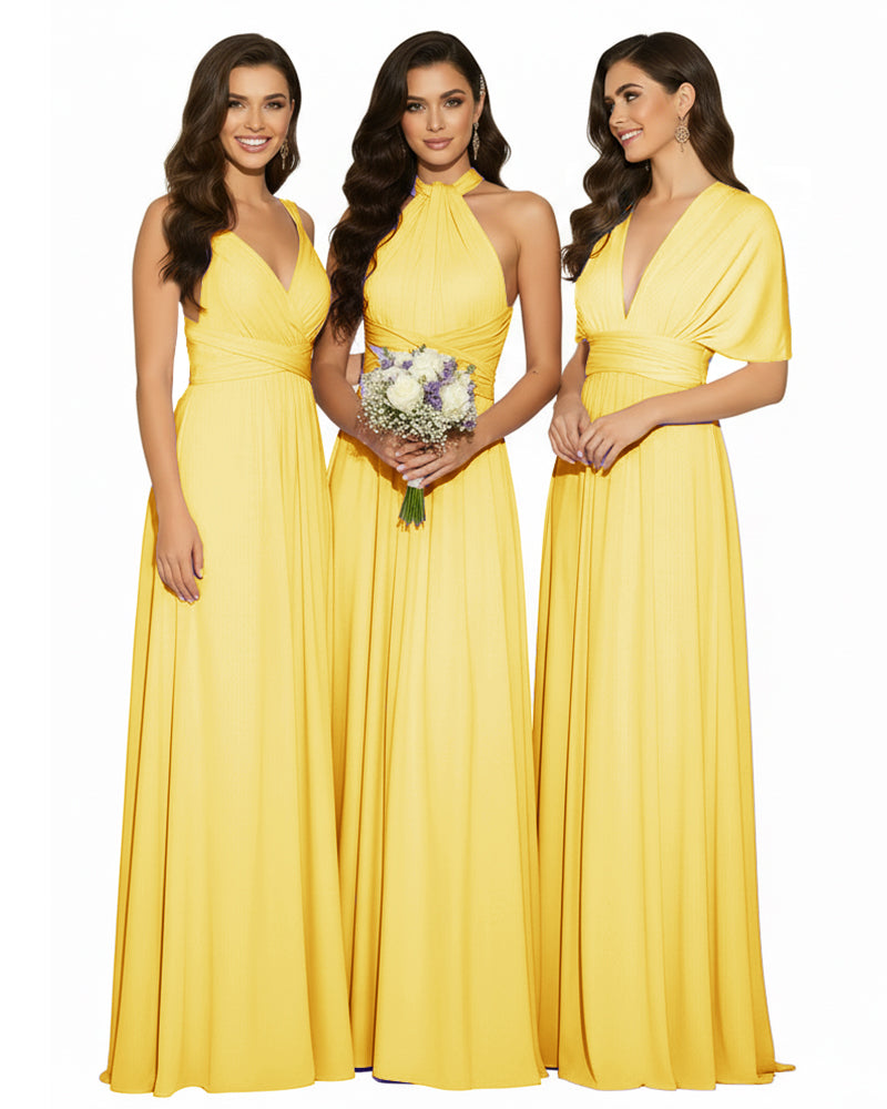 Multi-Way Wrap Convertible Maxi Infinity Dress with POckets Regular Plus size Wedding Bridal Party Bridemaids Gownyellow 