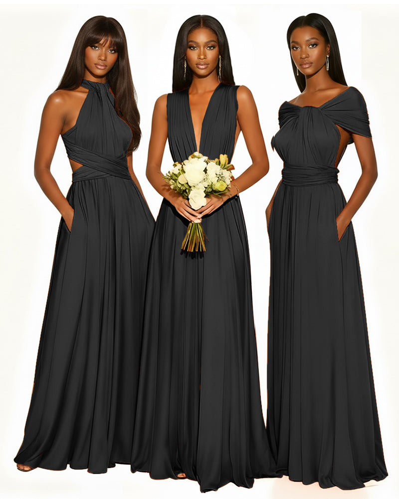 Multiway Infinity Convertible Dress With Pockets for Bridesmaid black 