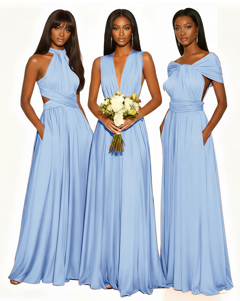 Multiway Infinity Convertible Dress With Pockets for Bridesmaid blue 