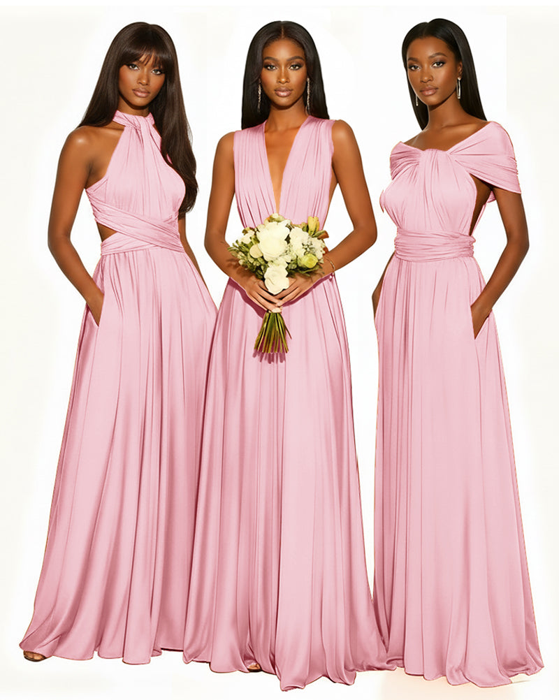 Multiway Infinity Convertible Dress With Pockets for Bridesmaid blushing pink 