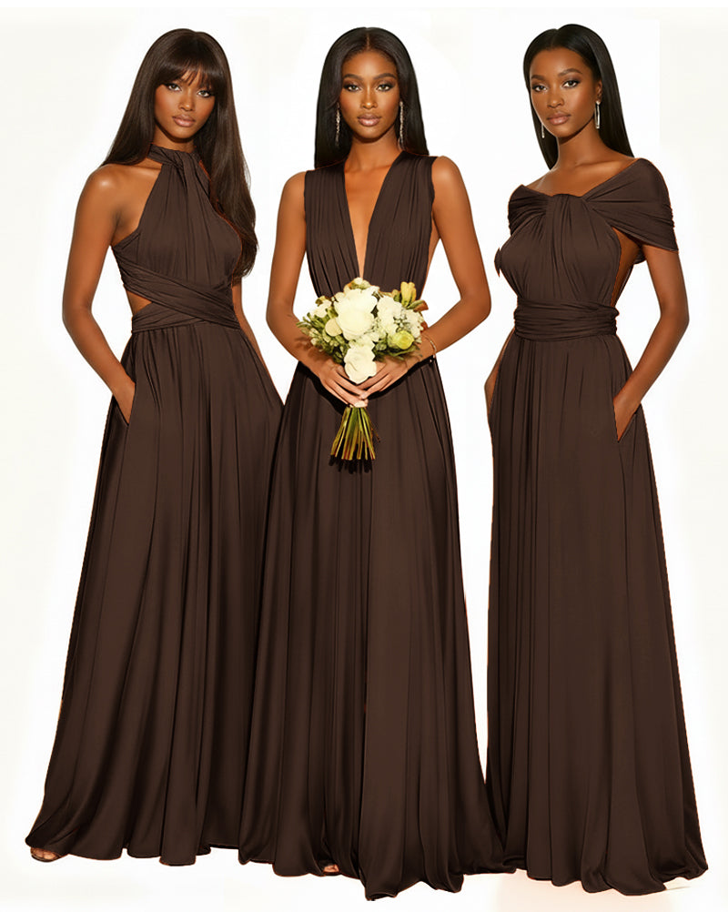 Multiway Infinity Convertible Dress With Pockets for Bridesmaid brown 