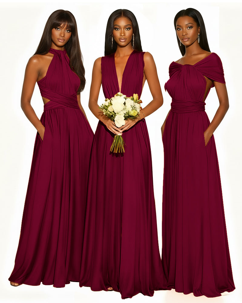 Multiway Infinity Convertible Dress With Pockets for Bridesmaid burgundy 