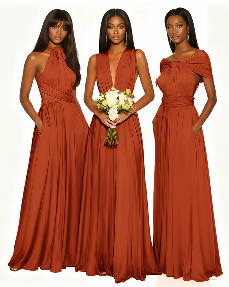 Multiway Infinity Convertible Dress With Pockets for Bridesmaid burnt orange 