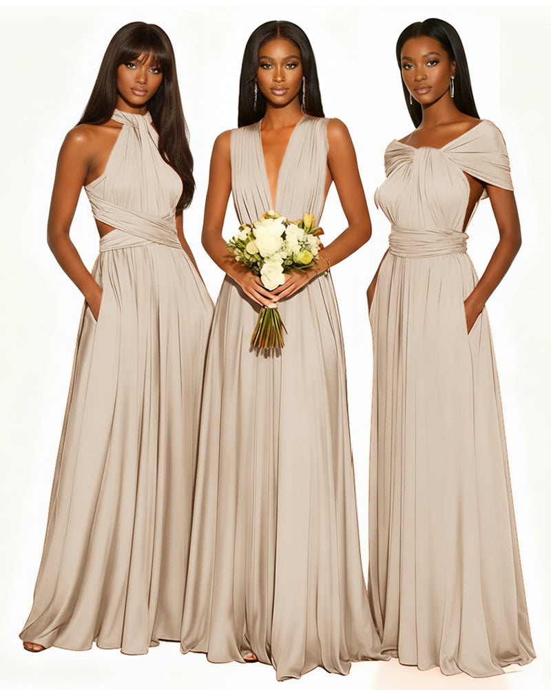 Multiway Infinity Convertible Dress With Pockets for Bridesmaid champagne 