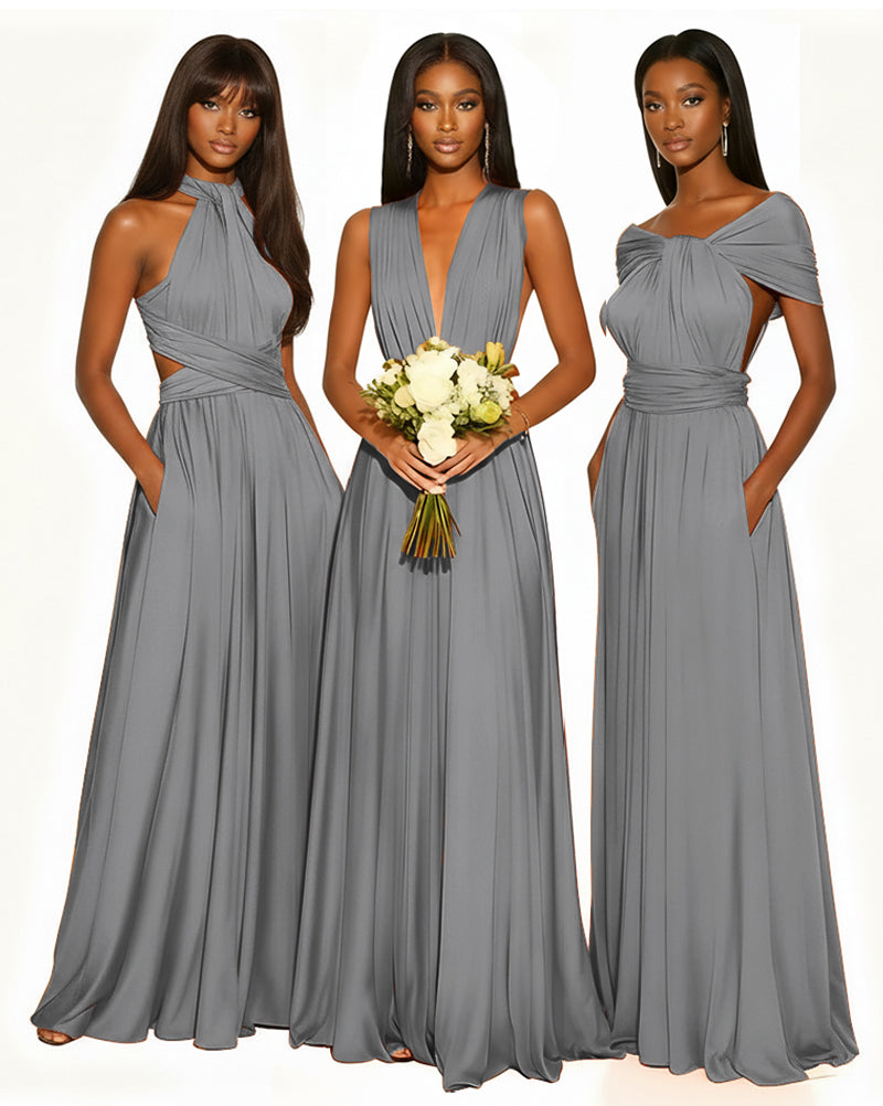 Multiway Infinity Convertible Dress With Pockets for Bridesmaid charcoal grey 