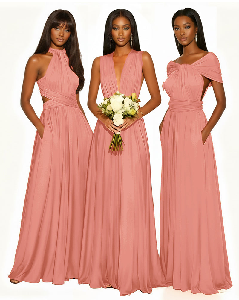 Multiway Infinity Convertible Dress With Pockets for Bridesmaid coral 