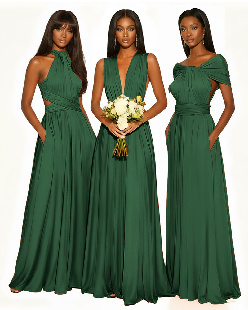Multiway Infinity Convertible Dress With Pockets for Bridesmaid dark green 
