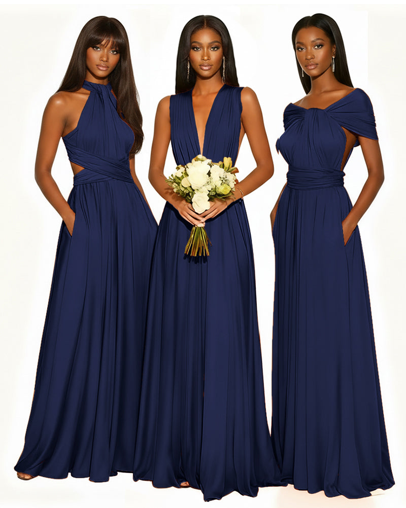 Multiway Infinity Convertible Dress With Pockets for Bridesmaid dark navy 