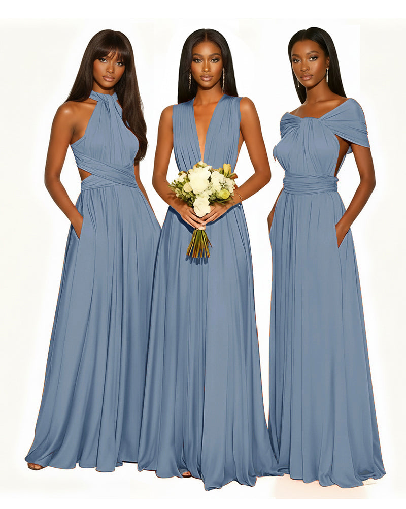 Multiway Infinity Convertible Dress With Pockets for Bridesmaid dusty blue 