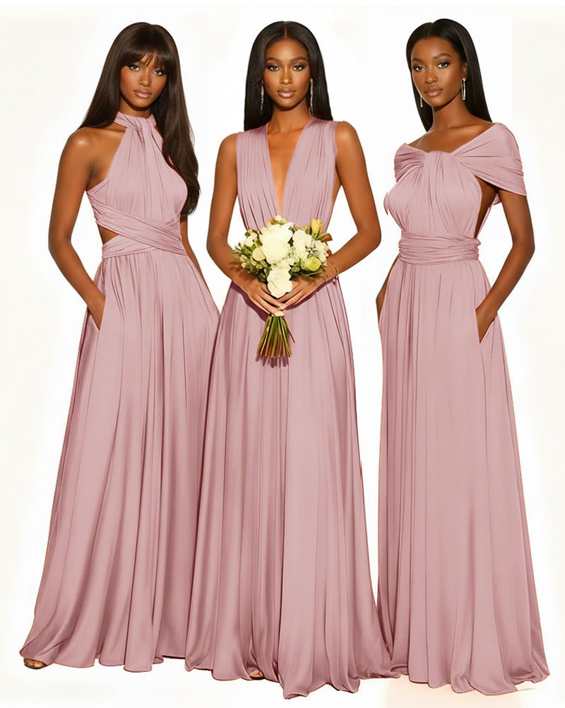 Multiway Infinity Convertible Dress With Pockets for Bridesmaid dusty rose 