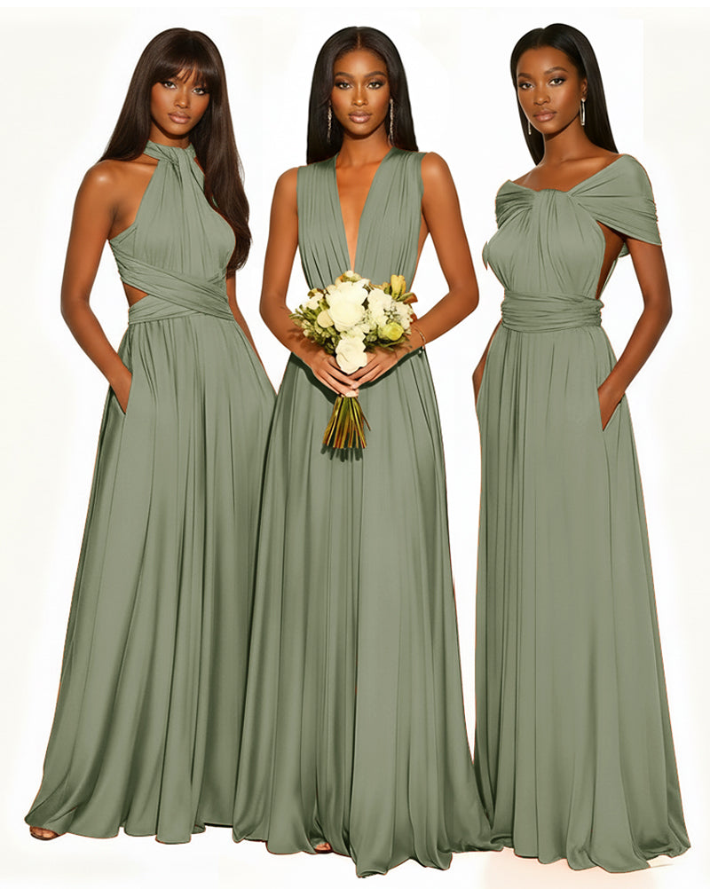 Multiway Infinity Convertible Dress With Pockets for Bridesmaid dusty sage 