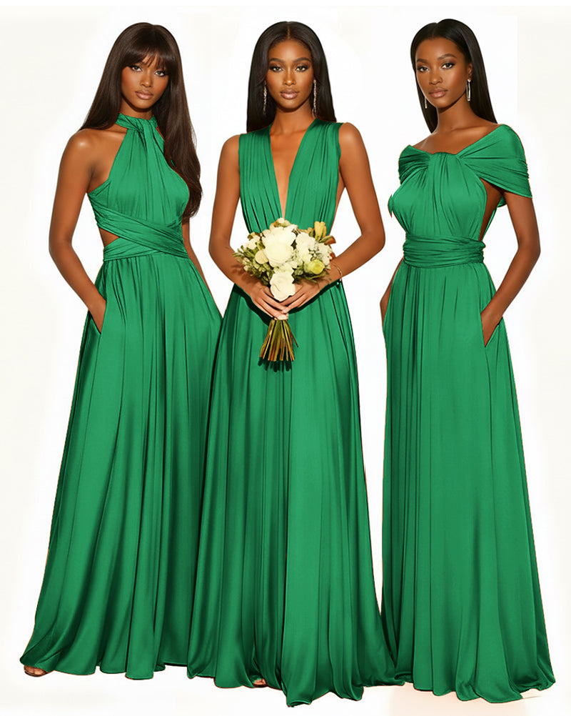 Multiway Infinity Convertible Dress With Pockets for Bridesmaid emerald 