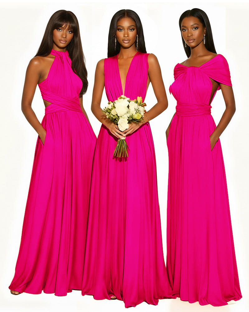 Multiway Infinity Convertible Dress With Pockets for Bridesmaid fuchsia 