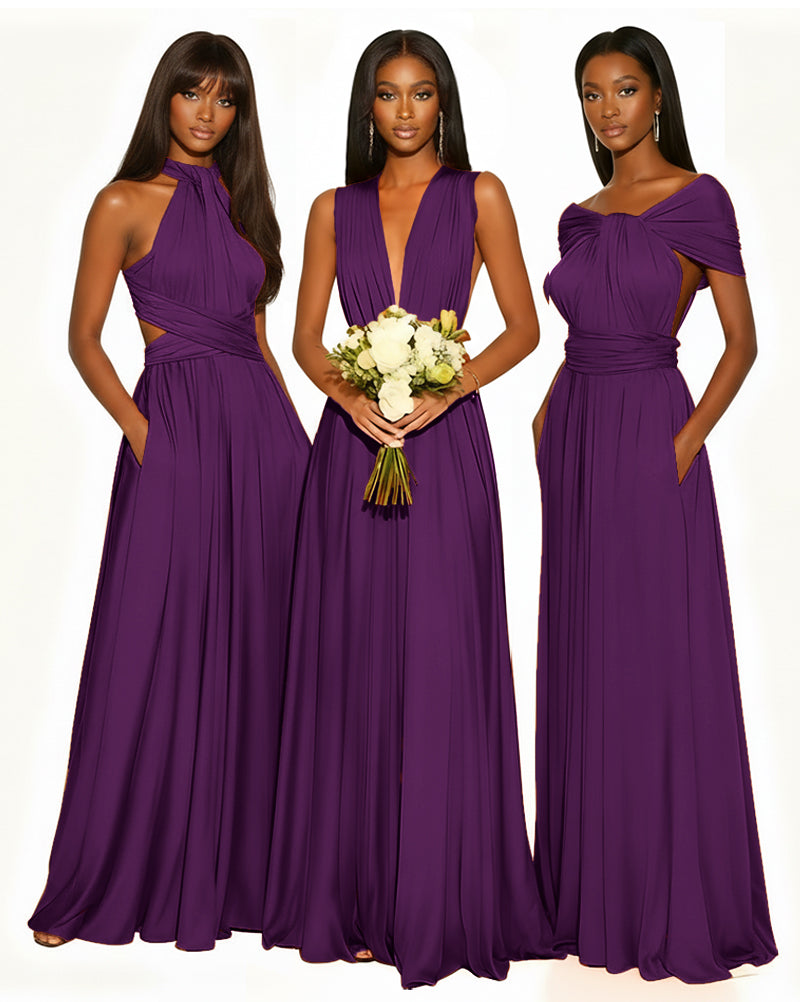 Multiway Infinity Convertible Dress With Pockets for Bridesmaid grape 
