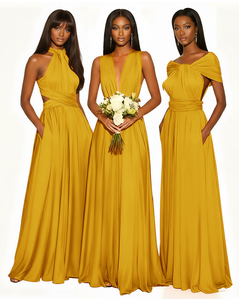 Multiway Infinity Convertible Dress With Pockets for Bridesmaid mustard yellow 