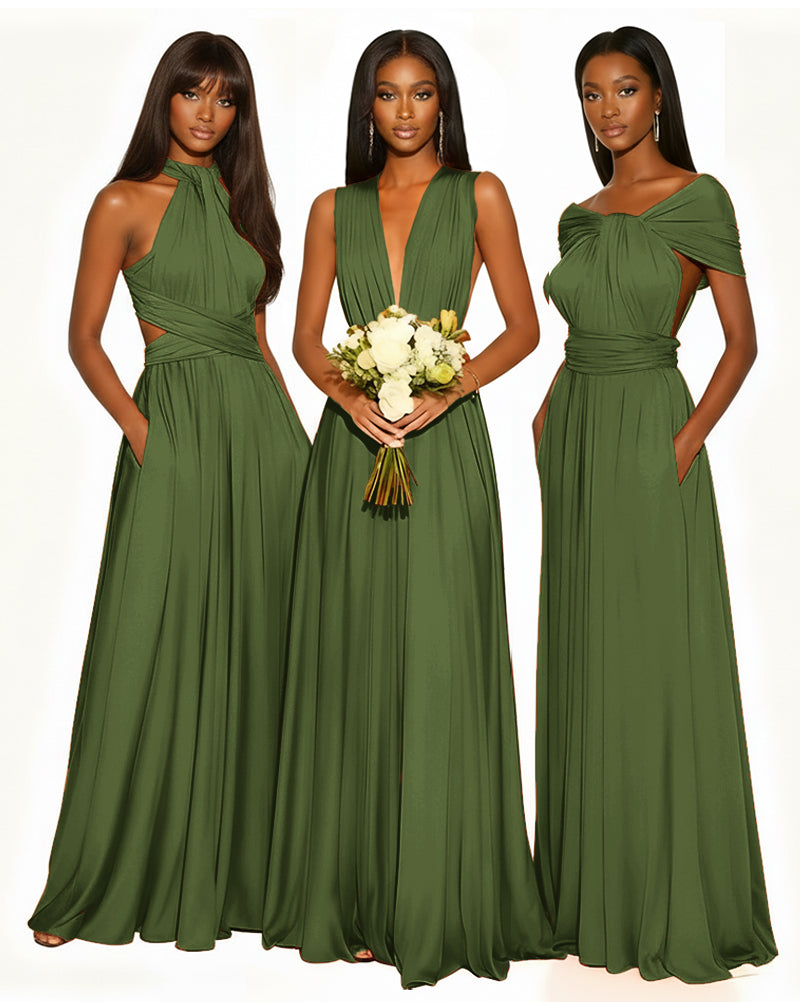 Multiway Infinity Convertible Dress With Pockets for Bridesmaid olive 