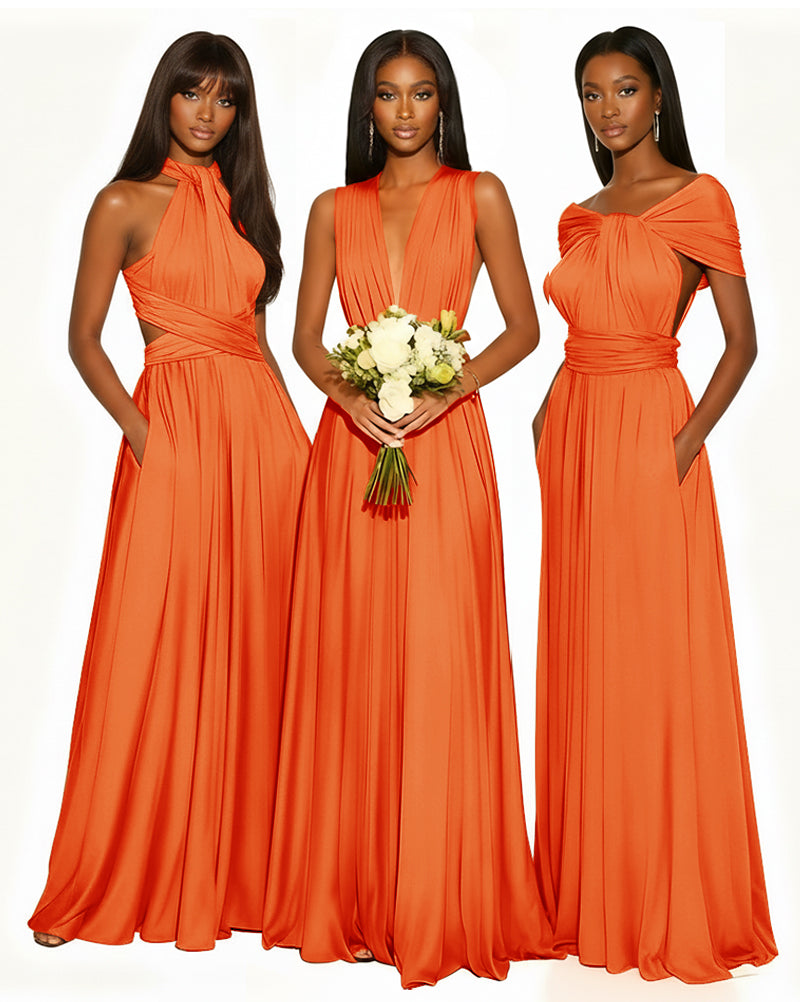 Multiway Infinity Convertible Dress With Pockets for Bridesmaid orange 