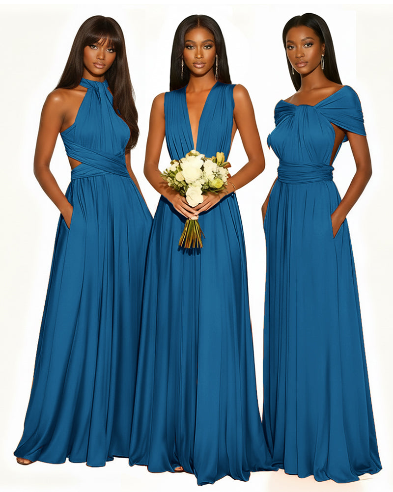 Multiway Infinity Convertible Dress With Pockets for Bridesmaid peacock blue 