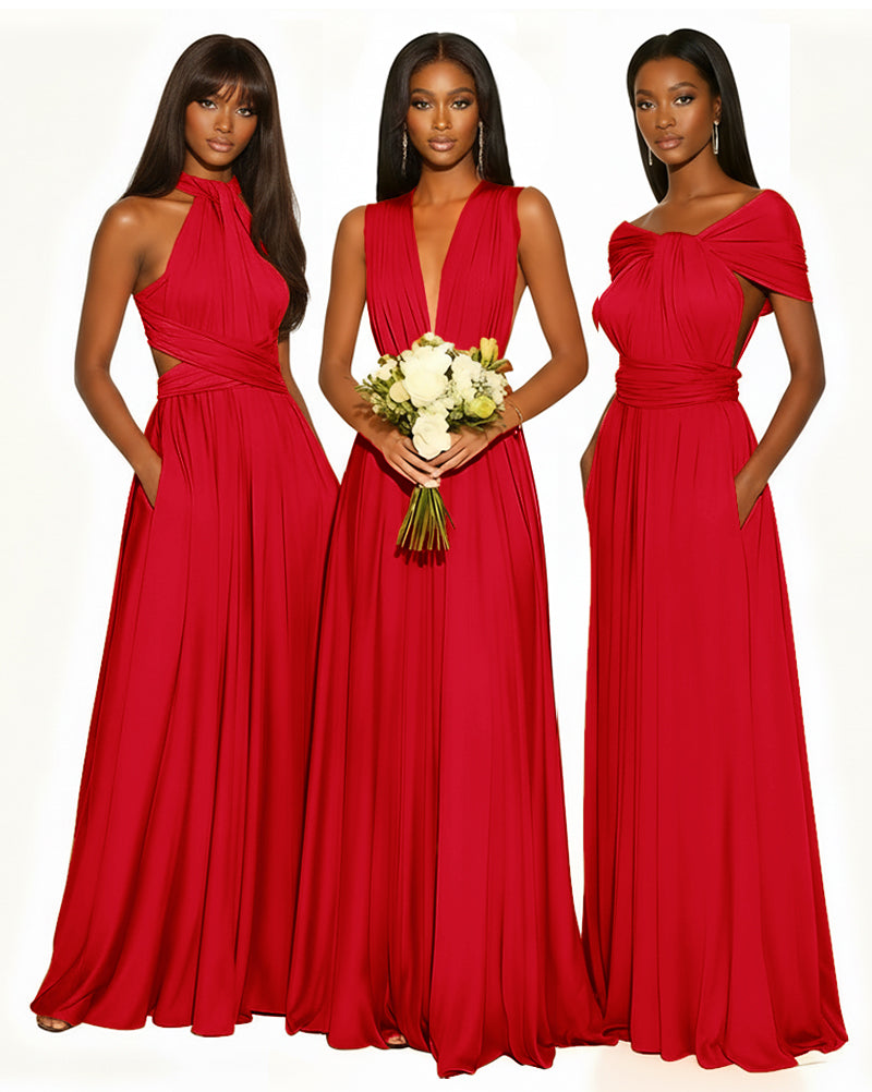 Multiway Infinity Convertible Dress With Pockets for Bridesmaid red 
