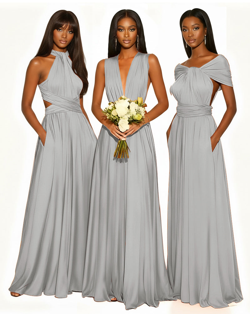 Multiway Infinity Convertible Dress With Pockets for Bridesmaid silver 