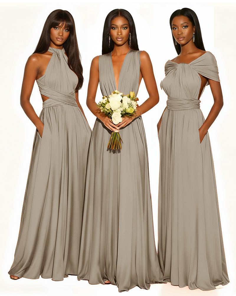 Multiway Infinity Convertible Dress With Pockets for Bridesmaid taupe 