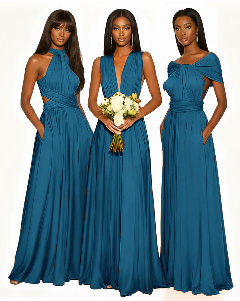 Multiway Infinity Convertible Dress With Pockets for Bridesmaid teal blue 