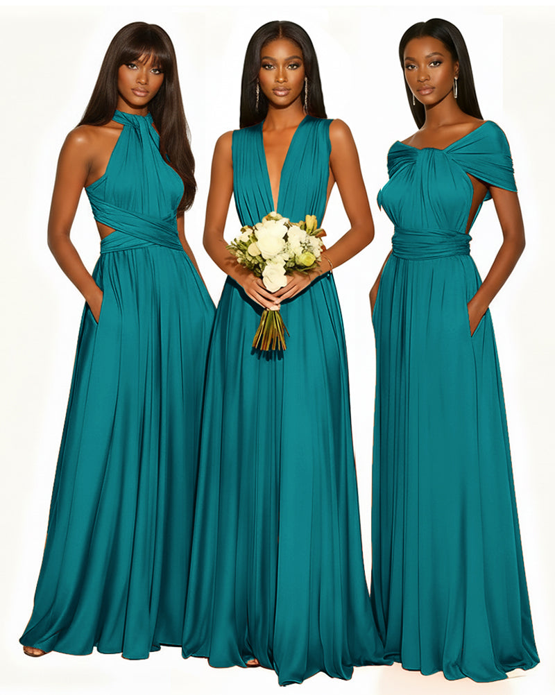 Multiway Infinity Convertible Dress With Pockets for Bridesmaid teal green 