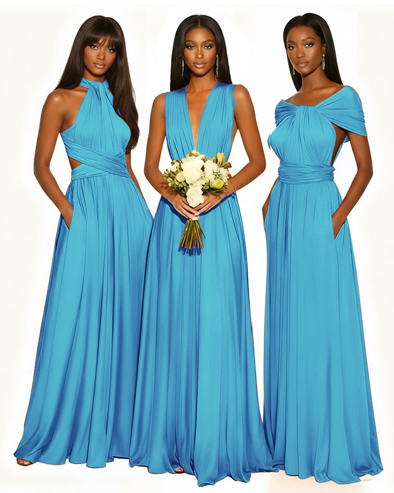 Multiway Infinity Convertible Dress With Pockets for Bridesmaid turquoise blue 
