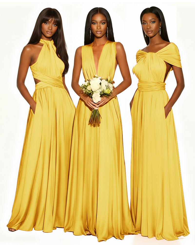 Multiway Infinity Convertible Dress With Pockets for Bridesmaid yellow 