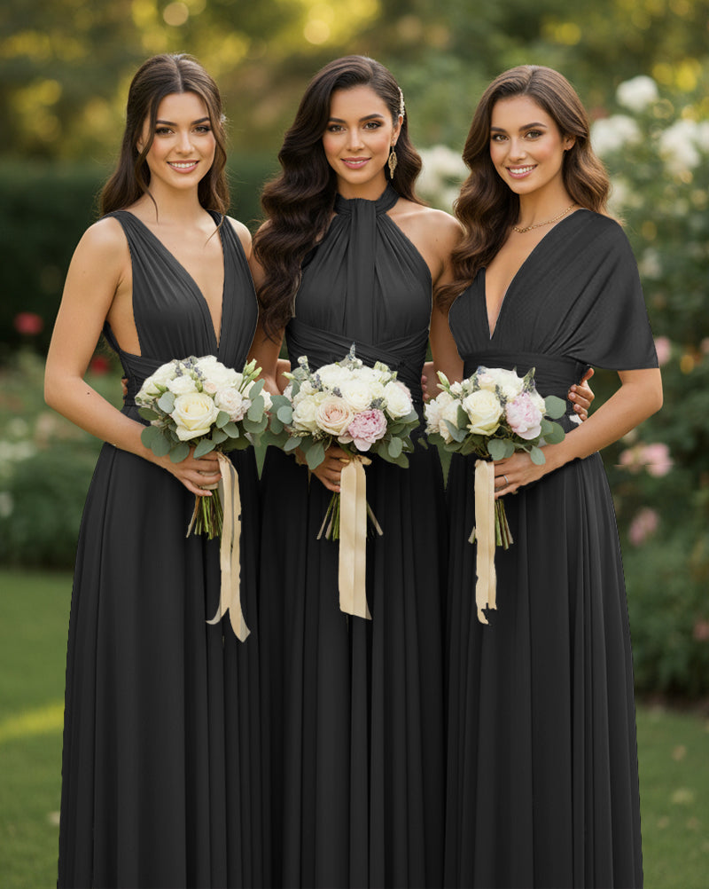 Multi-Way Wrap Inifinity Convertible Maxi Dress Regular Plus size Wedding Bridal Party Bridemaids Gownblack 