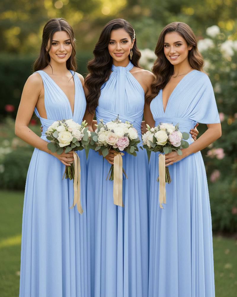 Multi-Way Wrap Inifinity Convertible Maxi Dress Regular Plus size Wedding Bridal Party Bridemaids Gownblue 