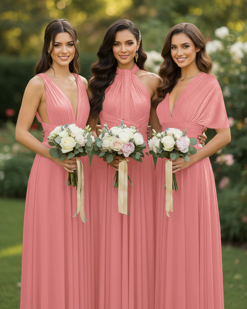 Multi-Way Wrap Inifinity Convertible Maxi Dress Regular Plus size Wedding Bridal Party Bridemaids Gownblushing pink 